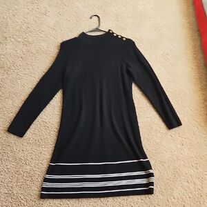 Ann Taylor Factory Black Dress with White Stripes & Gold Buttons
